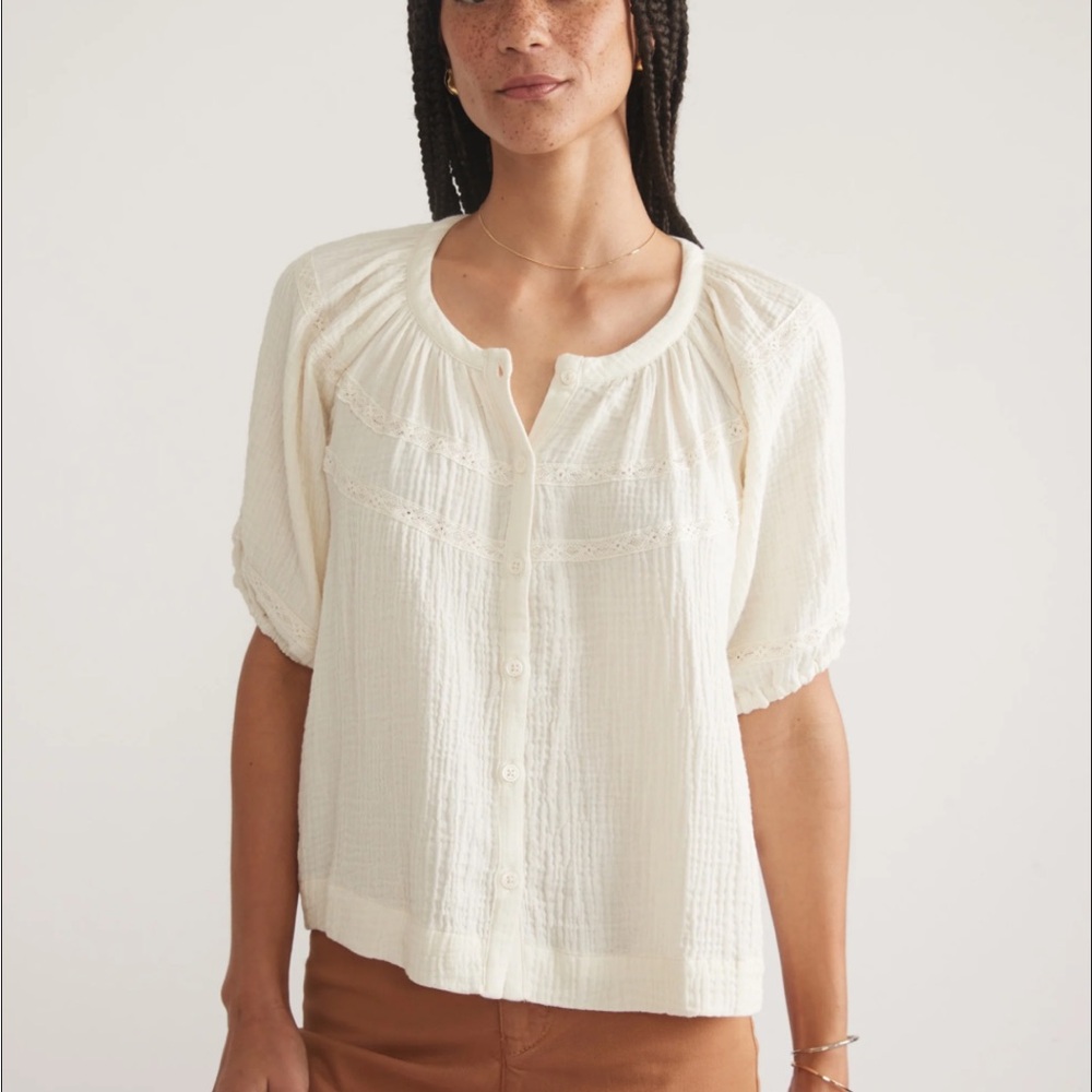 Marine Layer Cream Button-Up Blouse